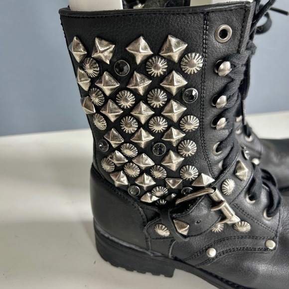Ash Combat Boots women's size 37.5 / 7.5 Black Leather Studded Buckle Moto Punk - Picture 5 of 12